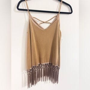 faux suede fringe tank top NWT